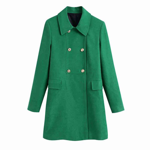 

women's fur & faux za women fashion green double breasted slim overcoat coat vintage long sleeve pockets female outerwear chic trench o, Black