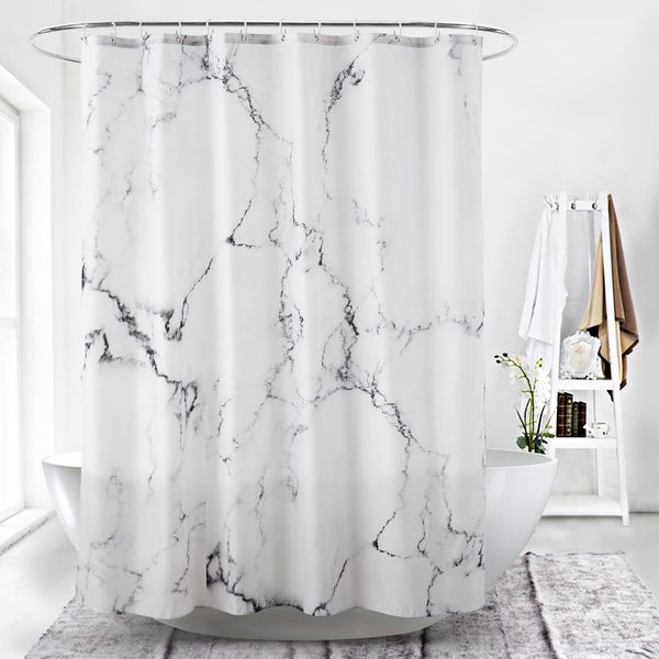 

2020 est marble shower curtain thickened bath curtains with 12 hooks waterproof toilet curtain polyester printing bathroom curtain