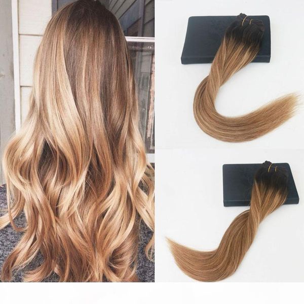 

14-24" 7pcs 120gram balayage color #2#6#27 brazilian hair extensions full set clip on hair extensions 100% human hair, Black;brown