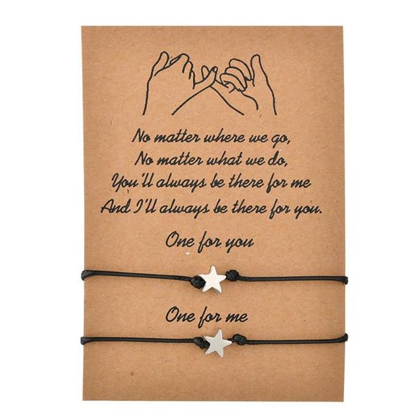 

couple minimalist bracelet five-pointed valentine star retro card bracelet gifts wax jewelry line hand-woven, Golden;silver