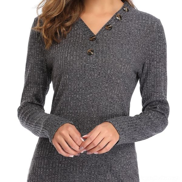 

qk7fs new v-neck button long pullover pullover sleeve slim t-shirt stretch solid fit pulloverbutton sweater for aw2020 i3rsu, White;black