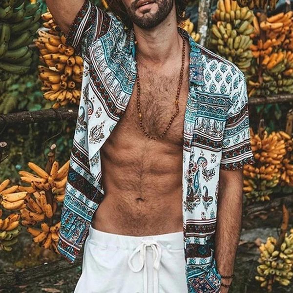 

men shirt 2020 new men vintage print shirts summer casual short sleeve loose shirts male fashion shirt plus size, White;black