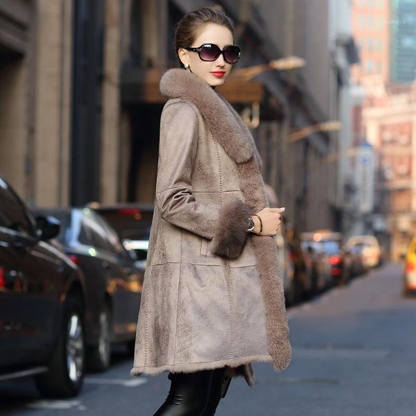 

natural real fur coat female long collar rex fur jacket women clothes 2019 korean vintage double faced coats 6190631, Black