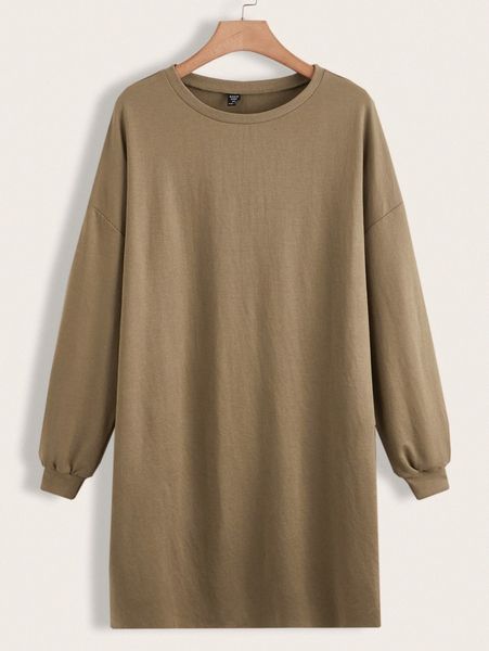 

plus drop shoulder solid pullover c6ef#, Black