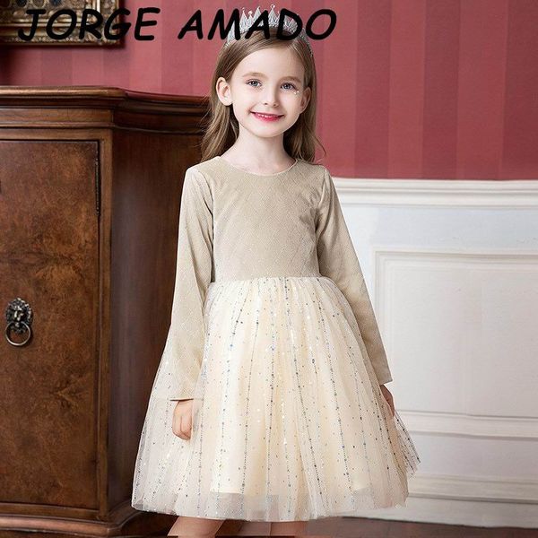 

girl party dress velvet sequins tulle long sleeve fashion ball gown for wedding princess dress children clothes e7200, Red;yellow