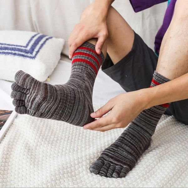 

casual men's socks five finger socks for man winter comfortable pure men's soft cotton toe long sock, Black