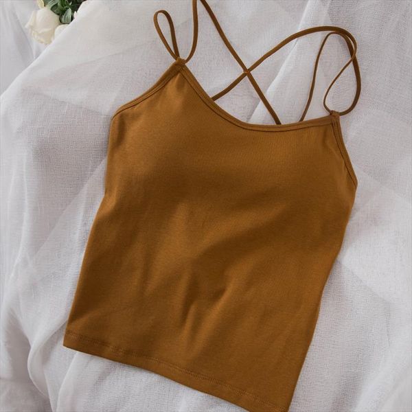 

summer women cotton slim vest female backless camis girls brief fashion backside cross pure color, White