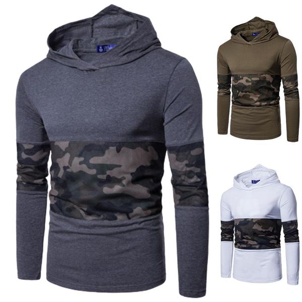 

fashionable t-shirt brand men's long-sleeve hooded casual t-shirt comfortable streetwear camouflage splicing hooded, White;black