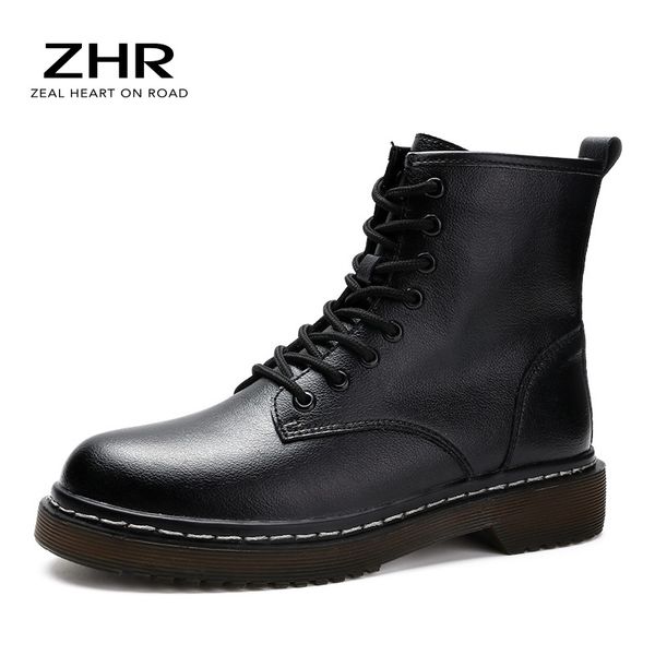 

2021 classic women ankle platform leather 8 eye british wind thick short ladies boots combat motorcycle, Black;grey