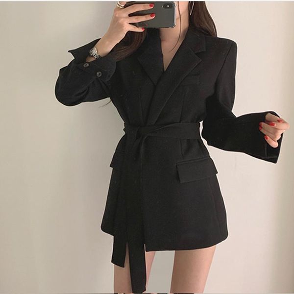 

women's suits & blazers autumn formal blazer coat notched sashes office ladies jackets dress female 2021 solid elegant slim outerwear, White;black