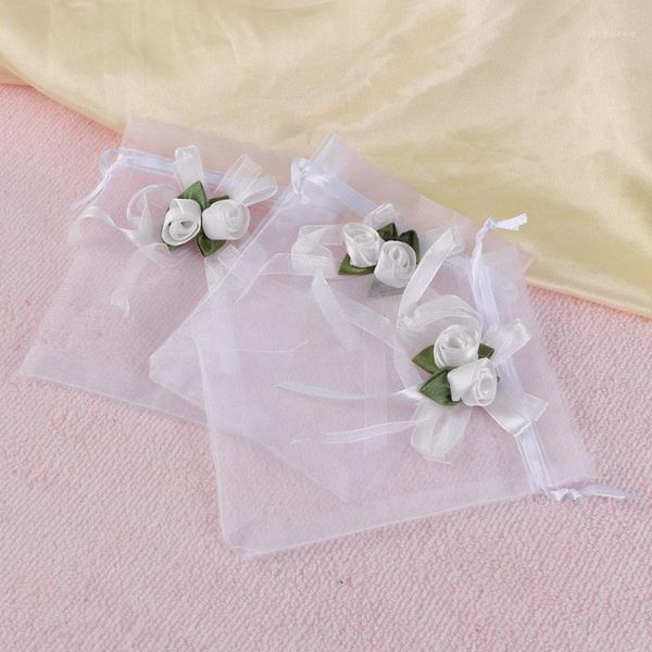 

12pcs net yarn candy bag bow flower gift storage bag for wedding party gathering (10x12cm, white)1