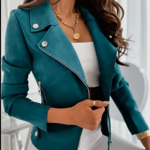 Ebaihui camurça jaqueta feminina preto manga comprida zipper lapela jaqueta frisada fina fit outerwear