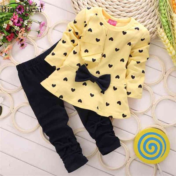 

spring and autumn children clothing set wave point girls cotton bow and ruffle skirt two piece suit baby girl kids, White