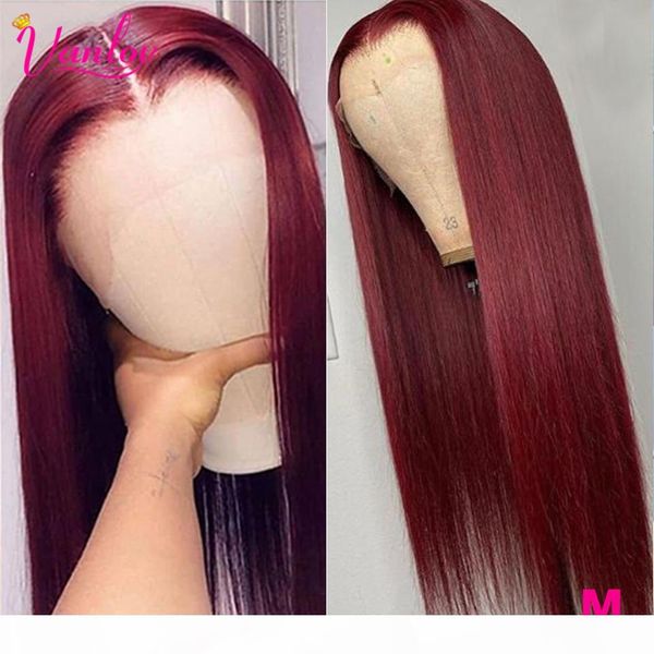 

13x4 brazilian straight colored human hair wigs 99j burgundy red hair lace front human hair wigs 150% remy lace frontal wigs, Black