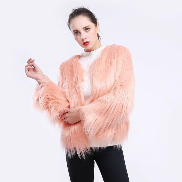 

2018 new faux fur coat winter women fashion short jacket washed wool lamb floating coat plus size1, Black