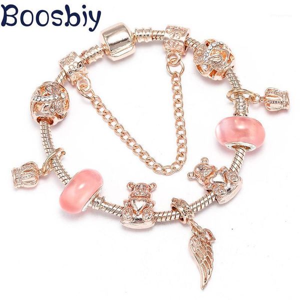 

boosbiy diy rose gold wing & bear charms beads fits fashion rose gold brand charm bracelet for women jewelry gift1, Golden;silver
