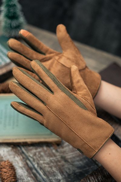 

korean leather label men' autumn winter thickened riding and driving gloves imitation split finger touch screen with suede for, Blue;gray