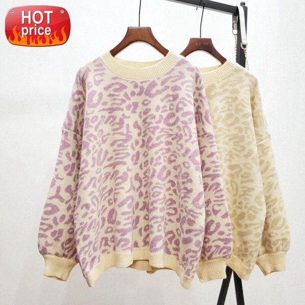 

2020 Women Leopard Sweater Autumn And Winter Lazy Wind Gentle New Korean Version Lantern Sleeve Pullover #6V68, White
