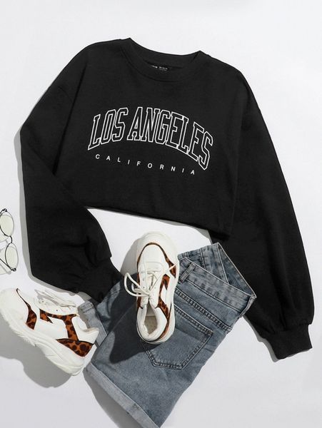 

letter graphic crop pullover z8o9#, White;black