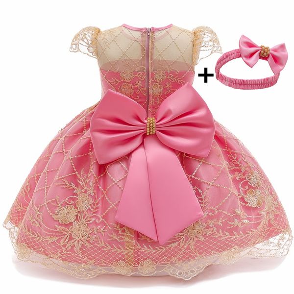 

birthday girl party dress flower embroidery bowknot lace dresses for baby elegant wear princess newborn wedding dress vestido 1027, Red;yellow
