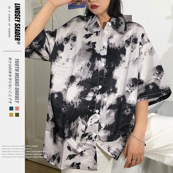

lindsey seader summer 2020 hip hop shirts streetwear mens hawaiian shirt ink print harajuku beach shirt hiphop fashion, White;black