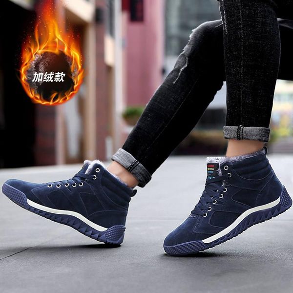 

winter men shoes for men boots thick fur warm ankle boots footwear waterproof snow keep warm thermal shoes for man, Black