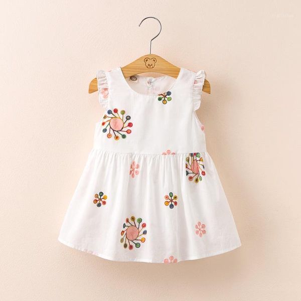 

summer girl embroideried dress sleeveless children dress cotton girls clothing1, Red;yellow