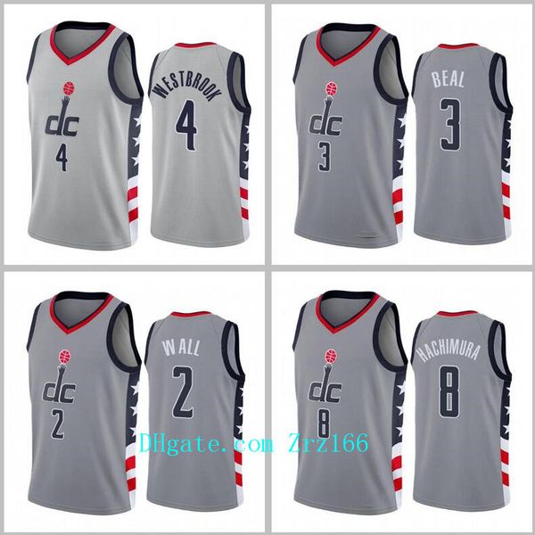 

men basketball washingtoncity team 4 westbrook 3 beal 8 hachimura 2020-21 city gray sleeveless jersey, Black;red