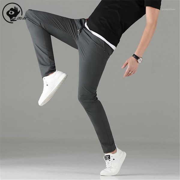 

little rain 2020 summer men's trousers thin breathable lightweight casual pants men ultra-thin small feet male pencil pants1, Black