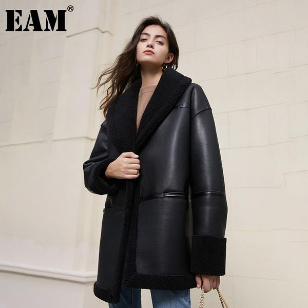 

women's jackets [eam] loose fit vintage double-sided pu leather jacket lapel long sleeve women coat fashion tide autumn winter 2021 1dd, Black;brown