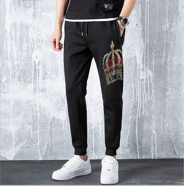 

2021 mens jogger drill sportwear pants rhinestones trousers sweatpants plus size new md7g, Black