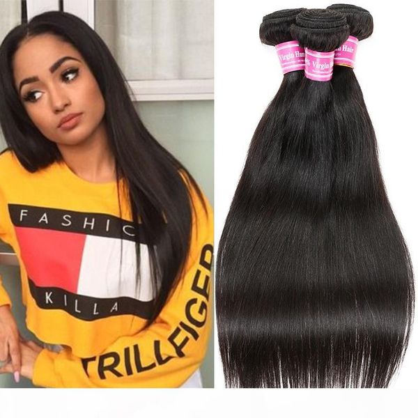 

brazilian straight virgin human hair weaves 100% unprocessed 8a wet and wavy hair extensions peruvian malaysian indian cambodian mongolian, Black