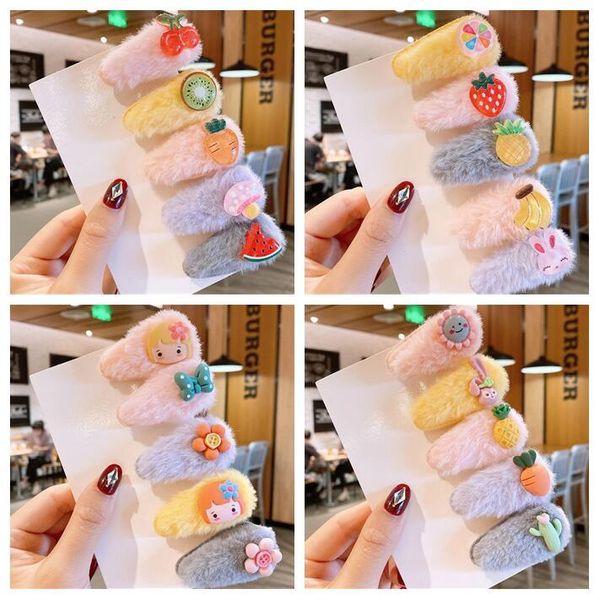 

клипы 5шт новый мягкий плюш barrettes фрукты принцессы лук цветы для волос для девочек зима дети подросток женщины дети аксессуары для волос, Slivery;white