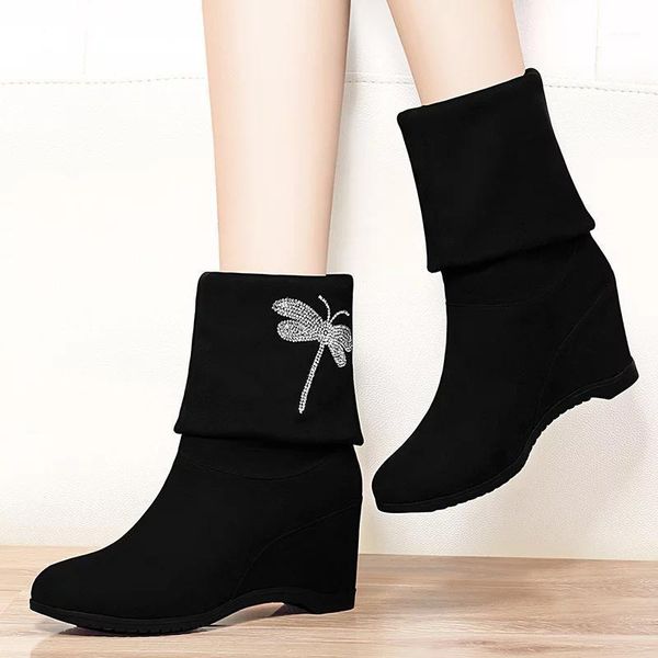 

rimocy shiny crystal hiddeen heels mid calf boots women 2020 black high heels winter boots woman slip on platform shoes ladies1