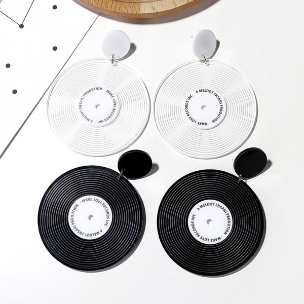 

fashion round records acrylic drop earrings for women exaggerated music disc shaped pendant earrings female gifts jewelry, Silver