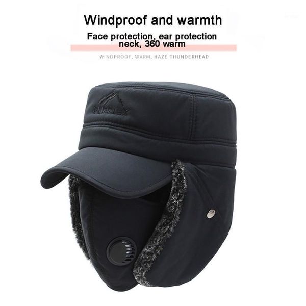 

cycling caps & masks 2021 men's thick lei feng hat winter snow cap korean version of the warm riding middle-aged cold face cap1, Black