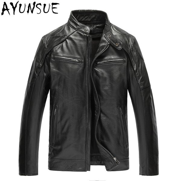 

2021 new genuine men's jackets black biker rider goatherneck cowhide casual jacket wxf25 paej