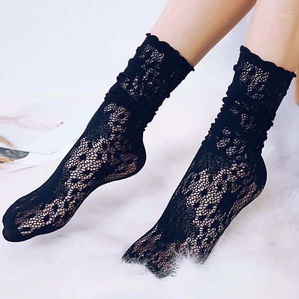 

casual long socks women fashion lolita lace sock black gray white red yellow how out mesh floral socks female1, Black;white