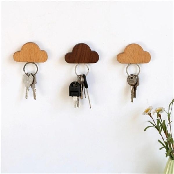 

nordic walnut wooden key holder wall hooks powerful magnet key iron absorbing entrance walnut beech wall decoration