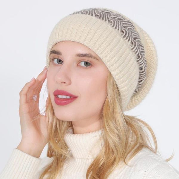 

beanie/skull caps winter women hat fine ribbed knit bennie pattern woolen thickened skullies women's warm soft casual cap bonnet, Blue;gray