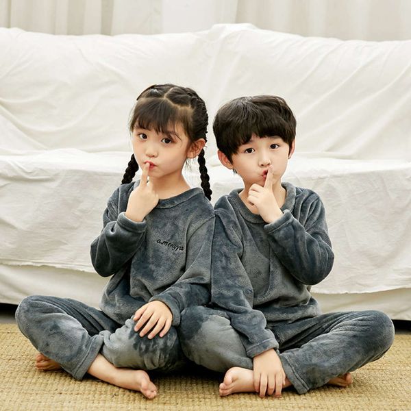 

flannel pajamas warm children's double-sided boys' winter women's coral veet two-piece suit 07n3, Blue;red