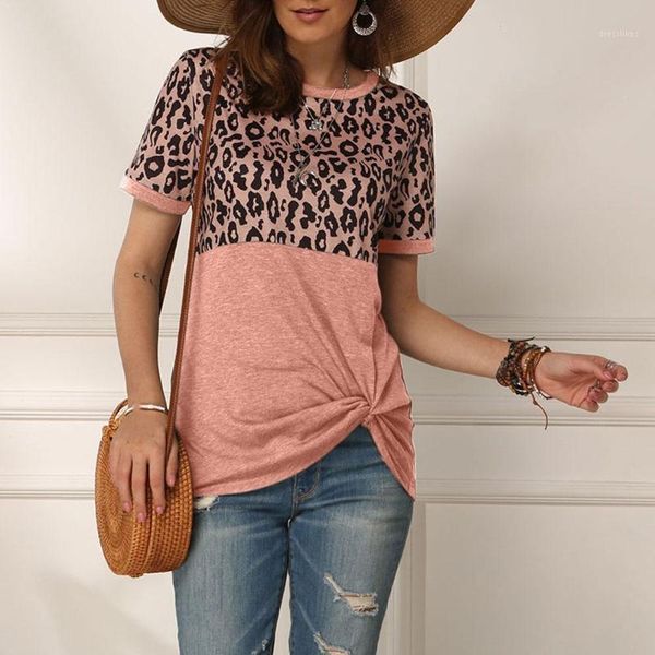 

women's t-shirt women's leopard print stitching short-sleeved o shirt short tee neck ladies women sleeve girl y2p61, White