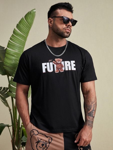 

extended sizes men bear and letter graphic tee 58b3#, White;black