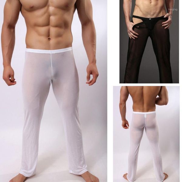 

hirigin men's soft mesh transparent pants stretchy trousers sleepwear transparent men's homewear pants1, Black;brown