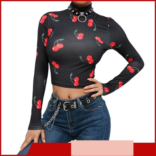 

5331 иных пол-высокого воротник вишня длинного рукав баз 5331 иных напечатаны рубашки пола высокого воротника вишня печатного длинный рукава, Black