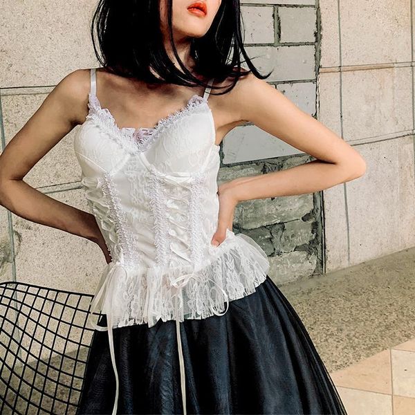 

2021 summer new punk lace split joint camisole bra slim women sling vest drop shipping good quality, White