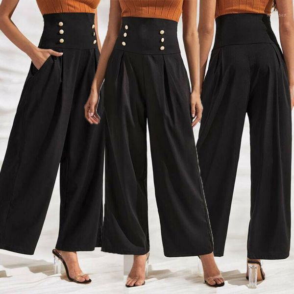 

full length casual pants ladies loose design wide leg pants large size women bottom office ladies work1, Black;white