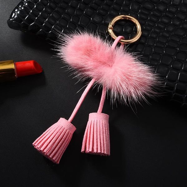 

1pc mink hair double rope head leather tassel diy jewelry garments decorative accessories key chain handbag pendant craft tassel h wmtydn