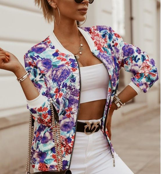 

women bomber jacket thin printing jackets fashion basic long sleeve coat casual windbreaker stand collar slim outerwear 201016, Black