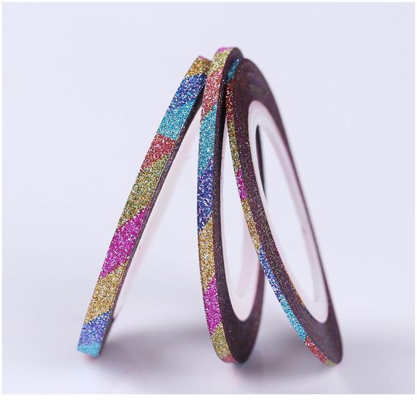 

3 pcs rainbow glitter nail striping tape line 1/2/m nail art stripes diy adhesive stickers uv gel polish nail de jllywn, Silver;gold